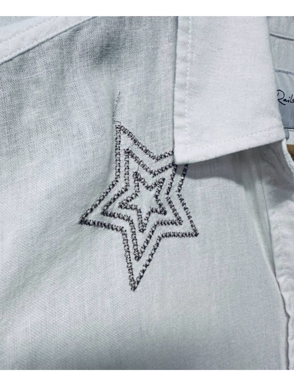 Rails Charli button down metallic gold star white linen blend top, small - Picture 8 of 13